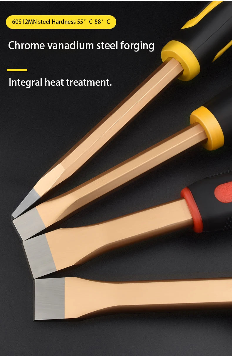 Flat Head Pointed Chisel Stonemason Chisel Hand Guard Chisel Carving Knife Tungsten Alloy Steel Stone Breaking Tool Hand Tools