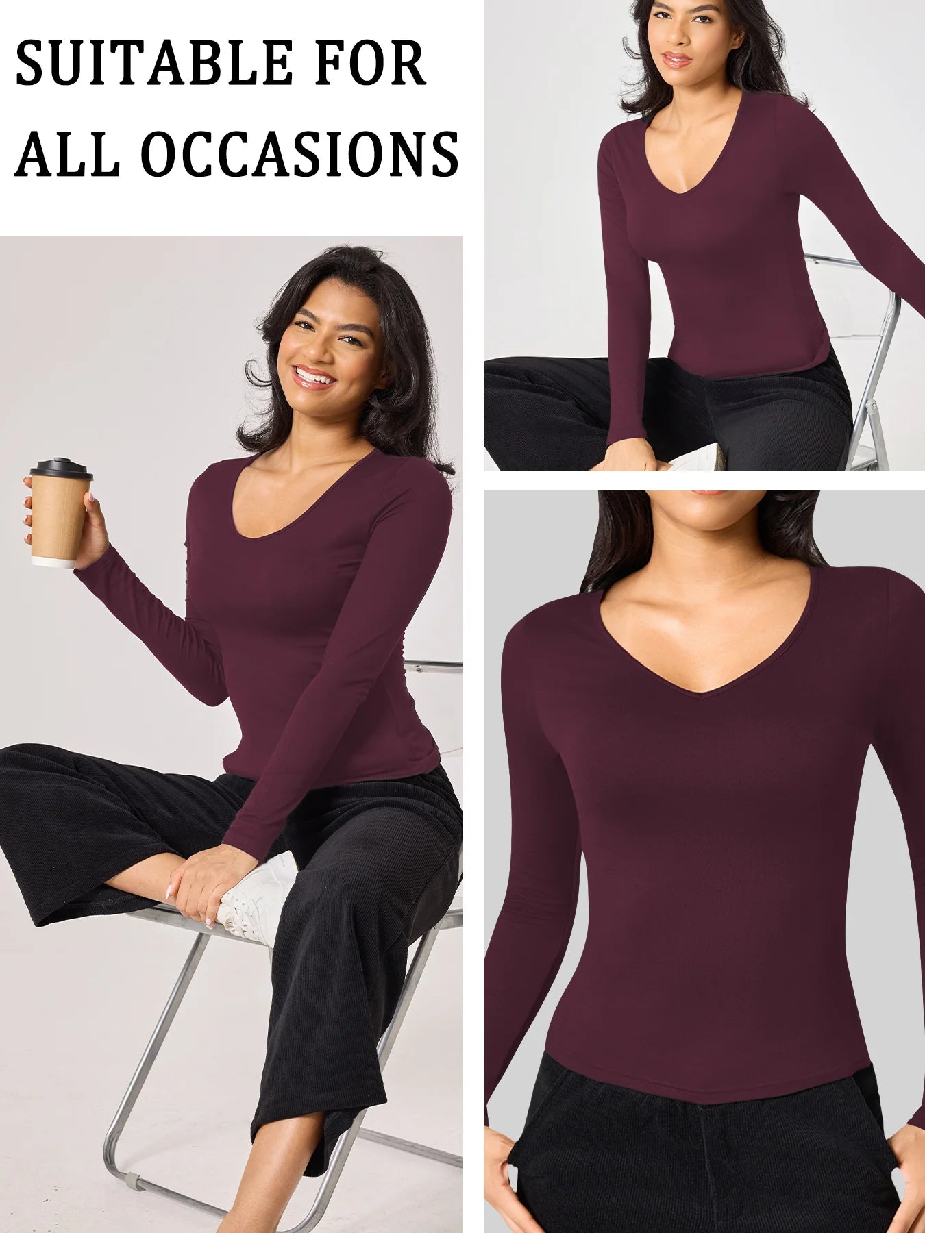 Women's Long Sleeve T-Shirt. Super Soft Workout Running Yoga Athletic V-Neck Tee