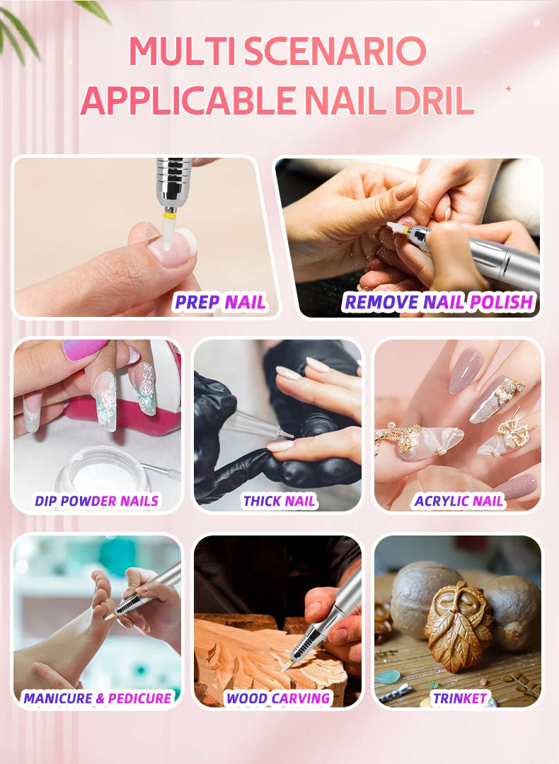 45000RPM Professional Rechargeable Electric Nail Drill Machine With Base Portable Cordless Nail File For Acrylic Gel Nail Remove