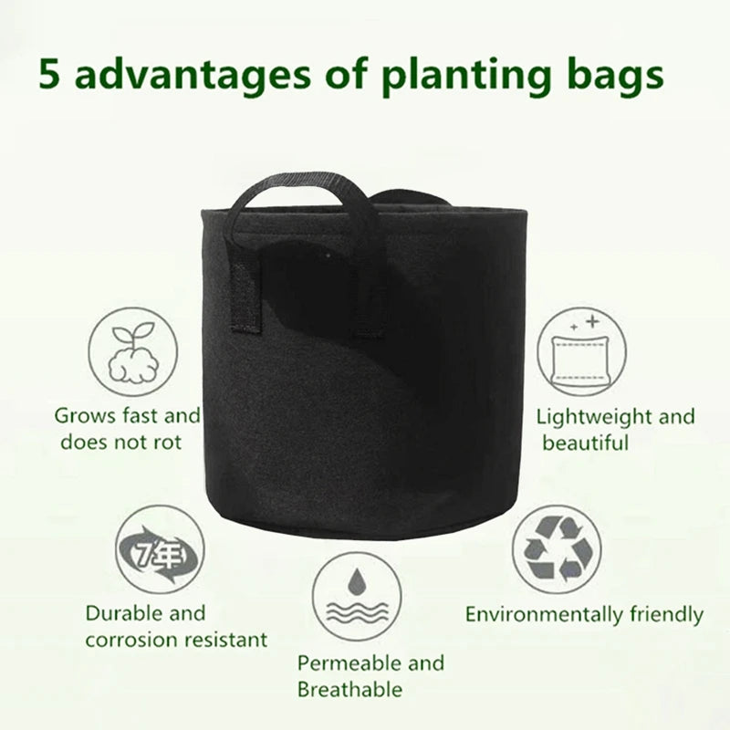 1-5Pcs Vegetable/Flower/Plant Grow Bags 1/2/3/5/7/10/12Gallons Thickened Non-Woven Grow Bags Aeration Fabric Pots with Handles