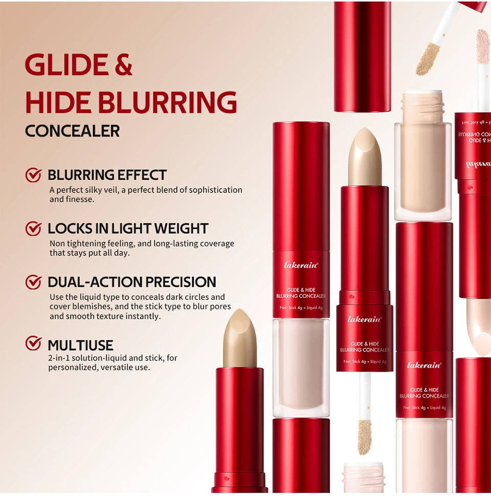 2 In 1 Glide & Hide Blurring Concealer Long-Lasting Full Coverage Foundation Waterproof Liquid Female Makeup for All Skin Types