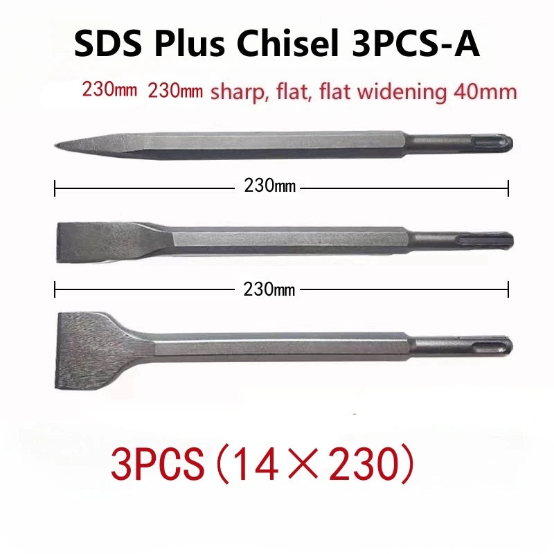 250mm Chisel Set SDS Plus Shank Electric Hammer Drill Bit Point Groove Flat Chisel Masonry Tools for Concrete Brick Wall Rock