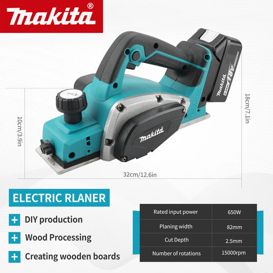 Makita Electric Planer:82mm Planing Width,15000rpm,650W Power,2.5mm Cutting Depth,Ergonomic Grip forDIY Woodworking&Board Making