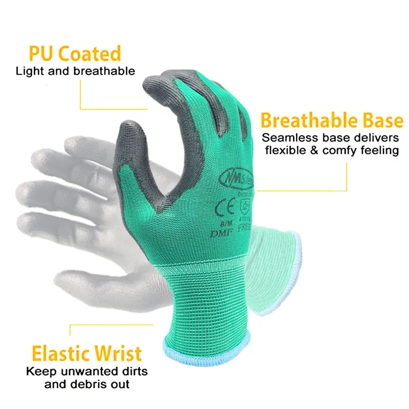 24Pieces/12Pairs Professional Working Protective Gloves For Men Construction Women Garden Nylon Running Glove Obtained CE EN388.
