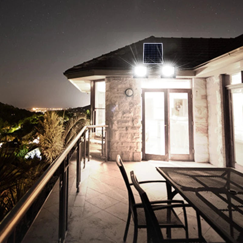 400W Led Solar Light High bright 2 Head Flood Light Waterproof Outdoor Garden wall light with Aluminum solar panel For garden