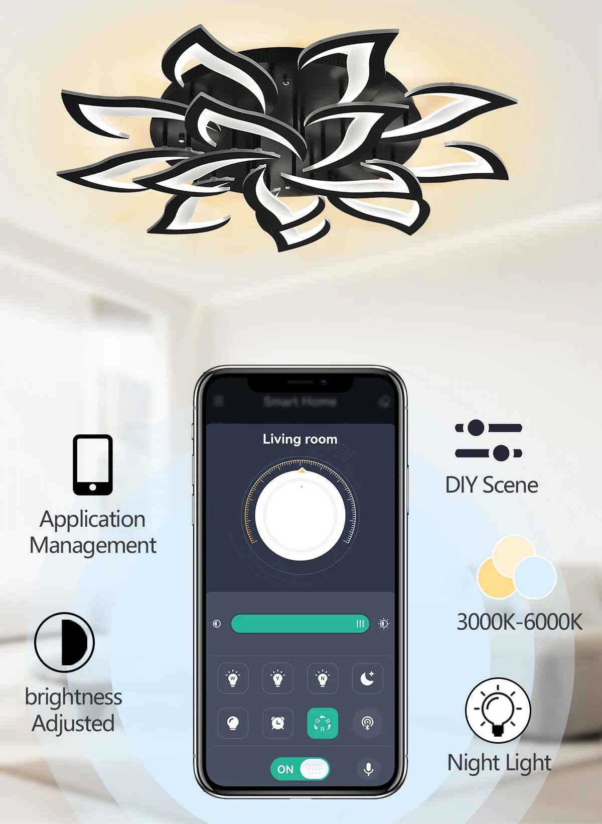 Hot Ceiling Lamp Adjustable Brightness Mobile Phone APP Control Cold and Warm Light Art Decoration Lights