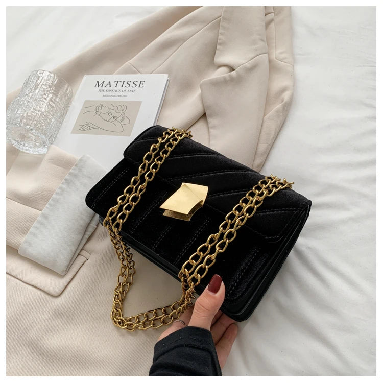 Women Velvet Underarm Bag New Light Luxury Simple One Shoulder Crossbody Bag Korean Fashionable Suede Versatile Small Square Bag