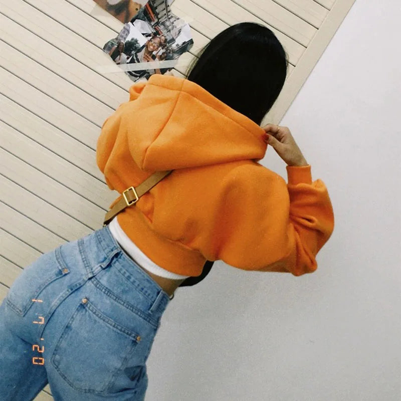 Cropped Zip Up Hoodies Women Streetwear Vintage with Pockets Short Sweatshirt Femme Outwear Harajuku Y2K Solid Hooded Jackets