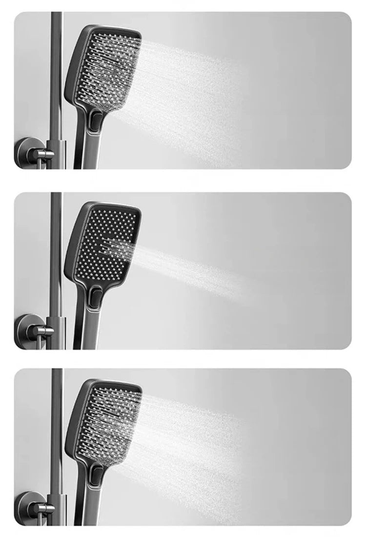 Bathroom Shower Faucet System with Lights Tempered Glass Shower Set Digital Display Copper Mixer Shower Faucet Set