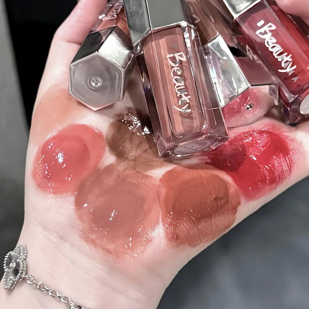 6 Colors Mirror Lip Gloss Glass Mirror Water-light Waterproof Moisturizing Liquid Lipstick Lasting Red Brown Lips Glaze Makeup