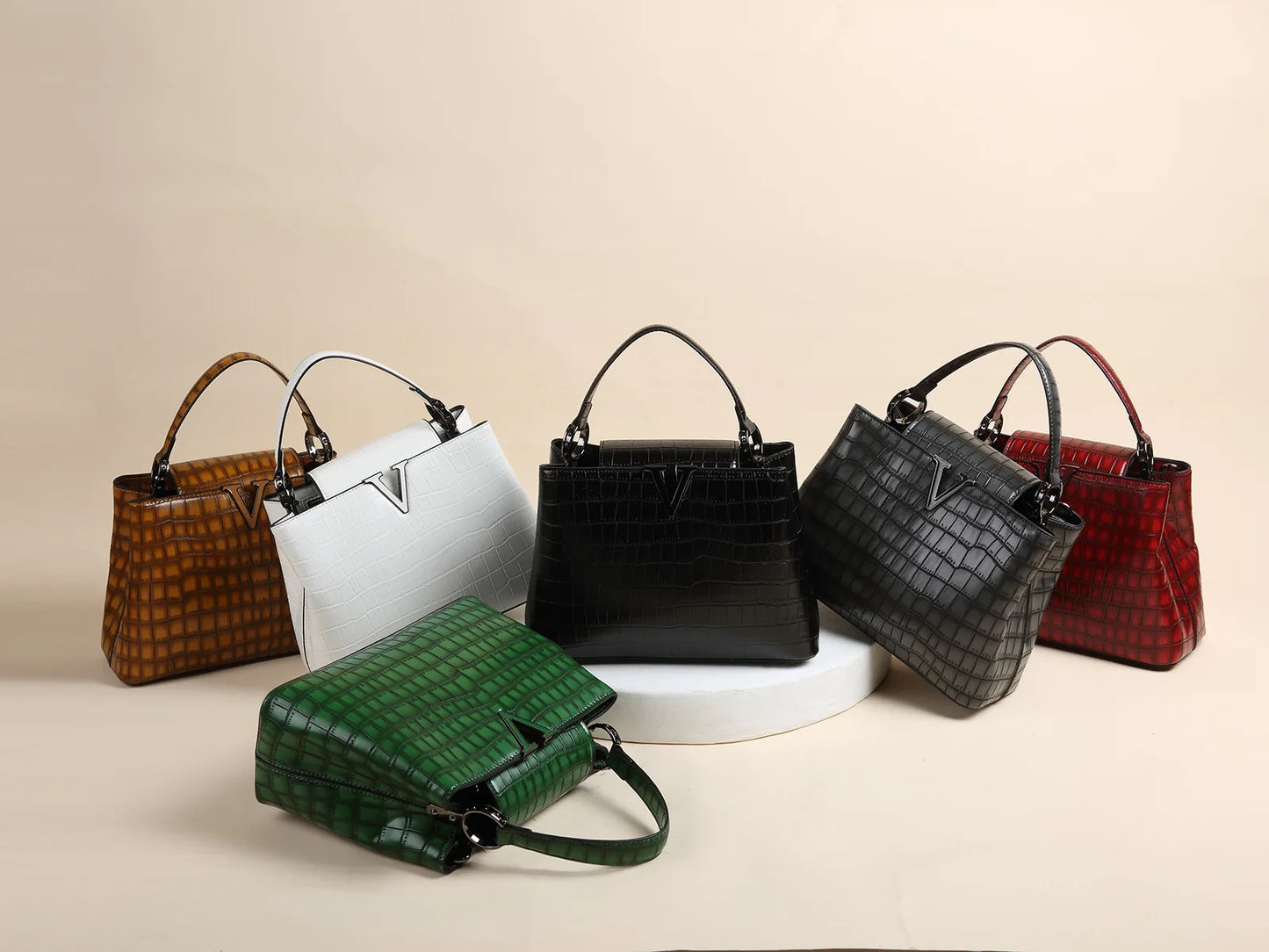 New Bright Leather Stone Pattern Women's Handbag Fashion Shoulder Messenger Bag Crocodile Pattern Portable Shell Bags 2025