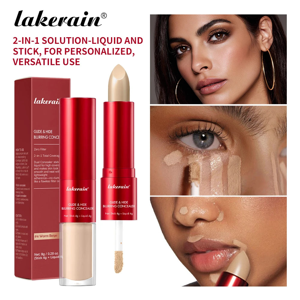 2 In 1 Glide & Hide Blurring Concealer Long-Lasting Full Coverage Foundation Waterproof Liquid Female Makeup for All Skin Types
