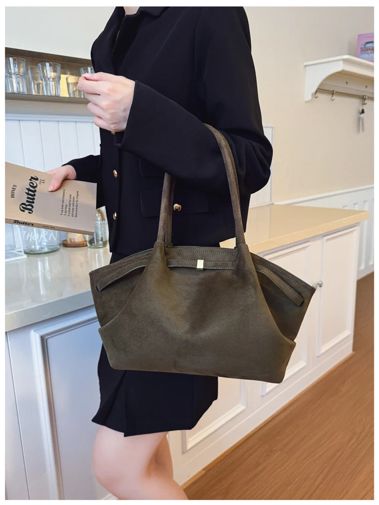2025 Women Suede Tote Bag with Inner Pocket Underarm Bag Large Capacity Solid Color Satchel Bags for Work Travel Purses Handbags