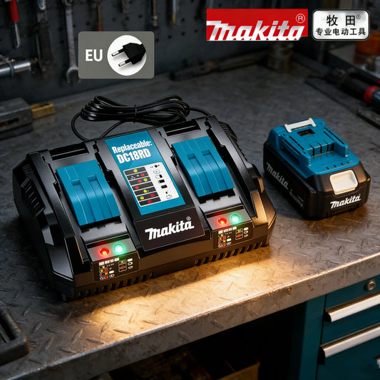 100% Original Makita DC18RD Dual-Slot Fast Charger EU Standard Rapid Charger