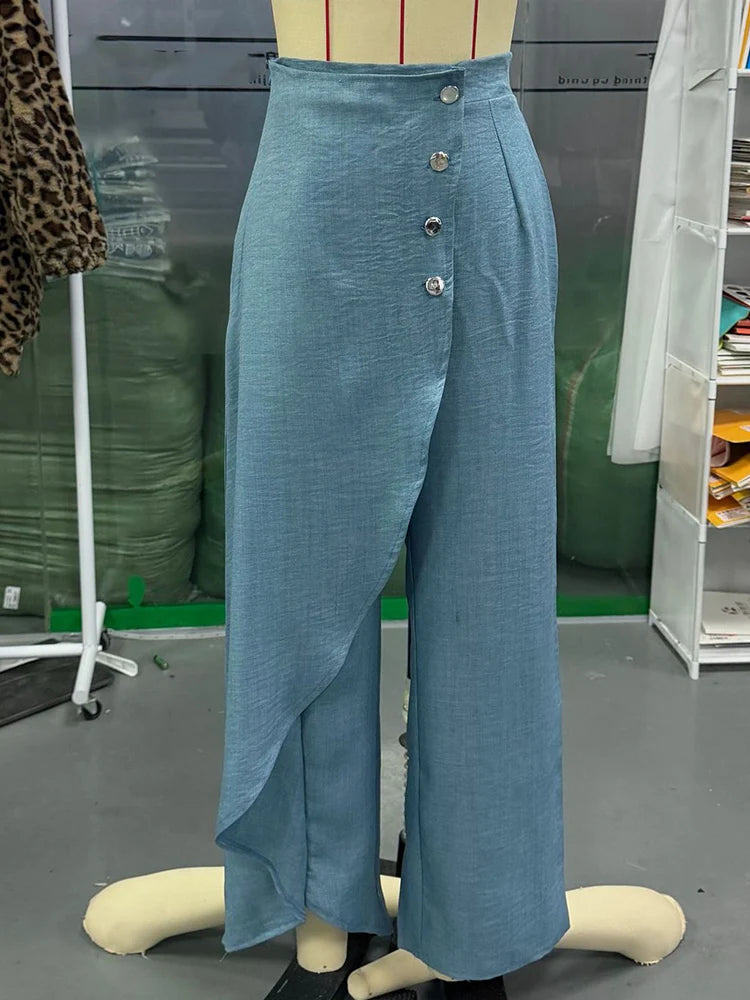 Y2K Pants Spring Summer Fashion Long Solid Color Casual Buckle Loose Wide Leg Pants Women Trousers