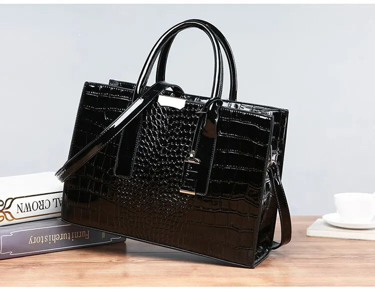 Luxury Vintage Women's Crocodile Pattern Handbag Large Capacity Tote Bag Leather Business Shoulder Bag For Female
