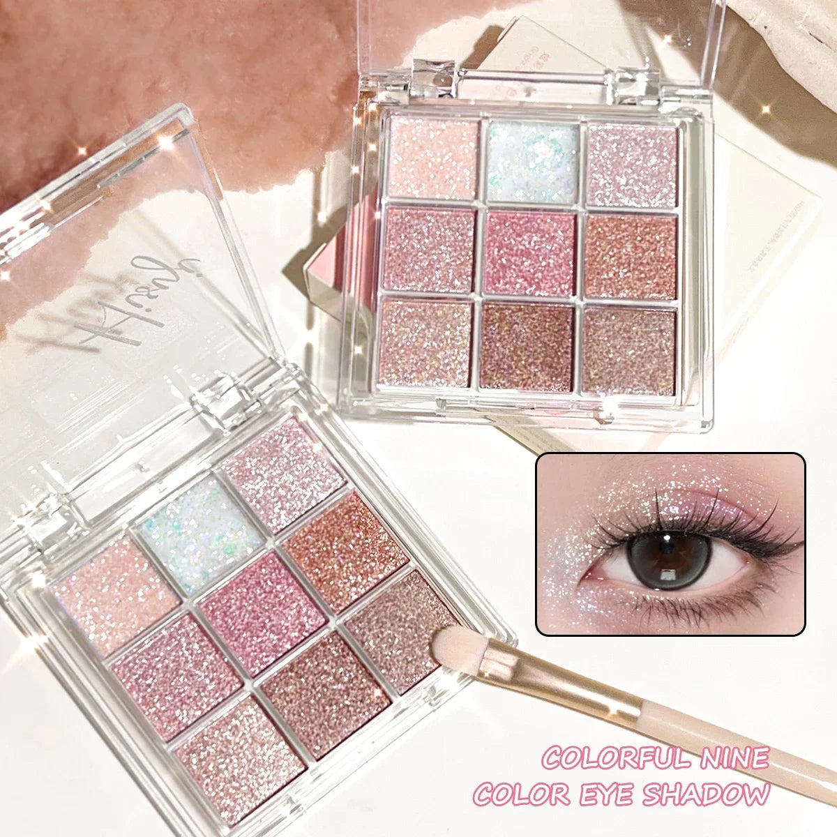 Nine-Color Eyeshadow Palette with Pearl, Fine Sparkle, Layerable Shimmer, Bright Glitter, and Vibrant Colors New