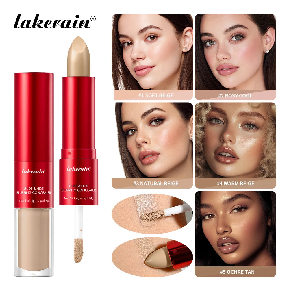 2 In 1 Glide & Hide Blurring Concealer Long-Lasting Full Coverage Foundation Waterproof Liquid Female Makeup for All Skin Types