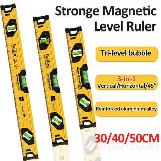 3-In-1 Aluminium Alloy Magnetic Level 45°/90°/180° Bubbles Spirit Level Ruler Shock Resistant Balance Measuring Leveler Tools
