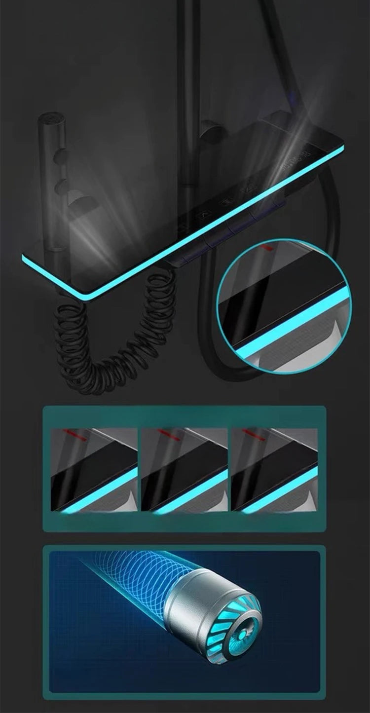 Bathroom Shower Faucet System with Lights Tempered Glass Shower Set Digital Display Copper Mixer Shower Faucet Set