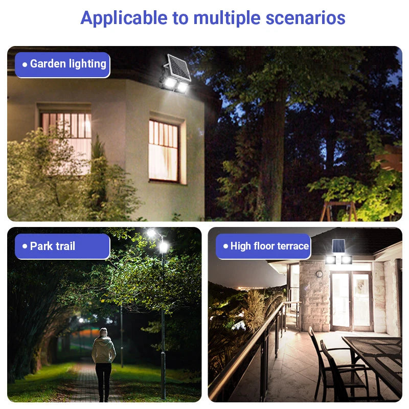 400W Led Solar Light High bright 2 Head Flood Light Waterproof Outdoor Garden wall light with Aluminum solar panel For garden