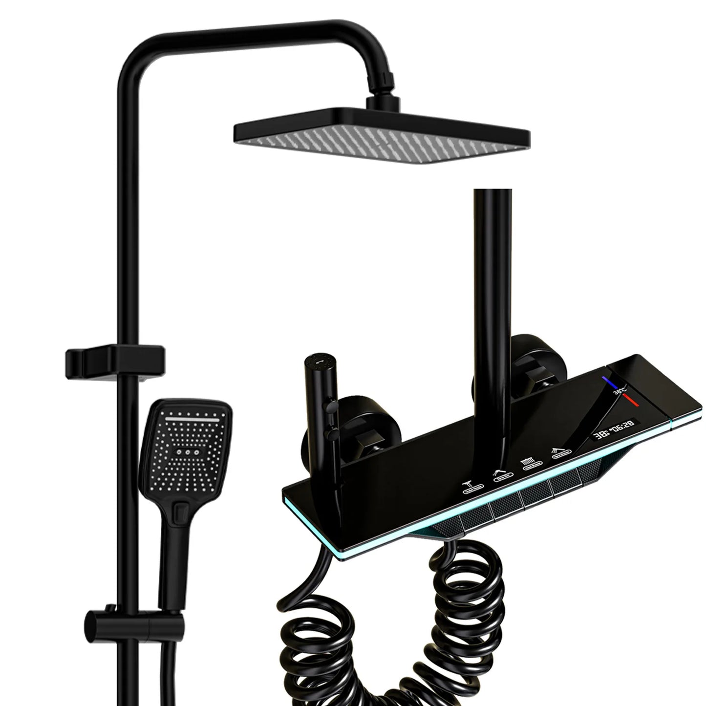 Bathroom shower Set with LED Digital Display Shower System Hot &Cold Mixer Tap Rainforest Overhead Shower Head Height-Adjustable