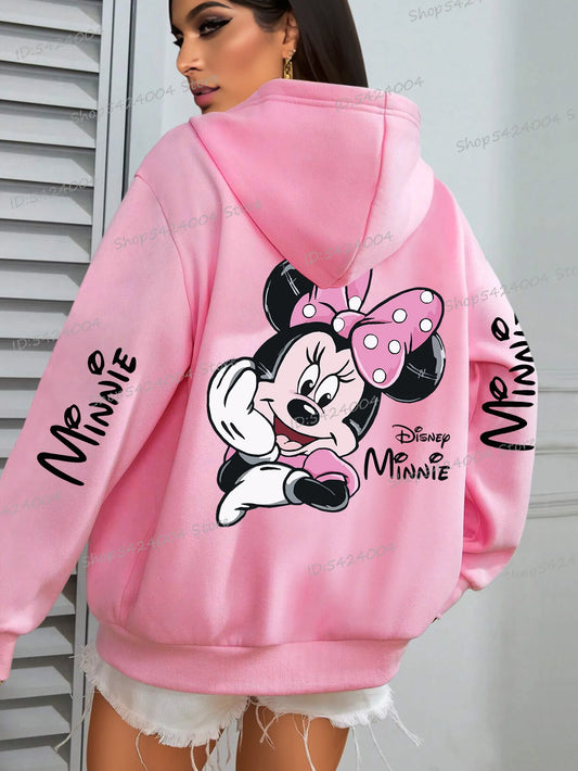 Fun Minnie Mouse Print Hoodies Women Playful Graphic Streetwear Cartoon Character Minnie Minnie Lover Gifts Teen Girls Hoodie