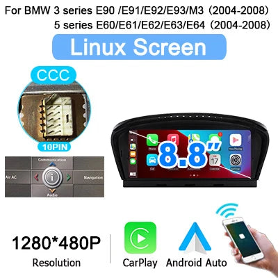 8.8" Car Multimedia linux Screen Carplay Android Auto For BMW 5/3 Series E60 E61 E63 E64 E90 E91 E92 2004-2012 autolink airplay