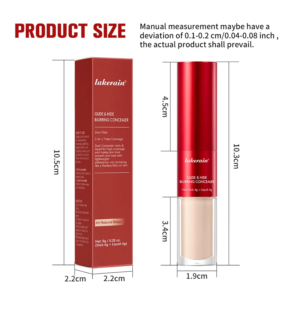 2 In 1 Glide & Hide Blurring Concealer Long-Lasting Full Coverage Foundation Waterproof Liquid Female Makeup for All Skin Types