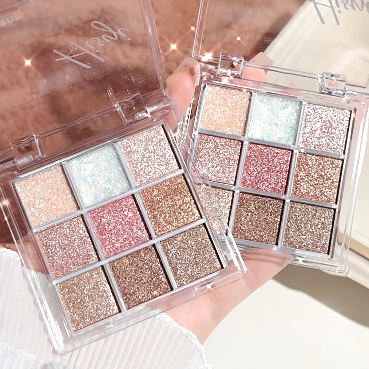 Nine-Color Eyeshadow Palette with Pearl, Fine Sparkle, Layerable Shimmer, Bright Glitter, and Vibrant Colors New