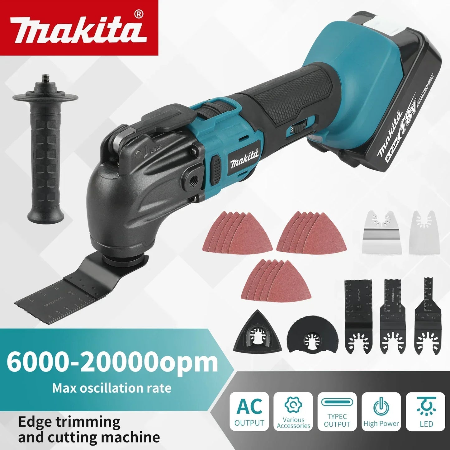 Makita 18V Trimming Cutter: 6 - Gear, 18/20V Li - Ion Battery, 340 - 326mm Length,Multi - Purpose for Sawing, Cutting, Shoveling