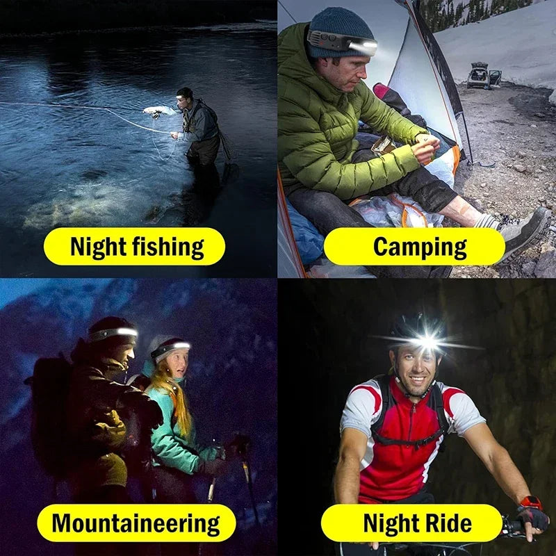 Sensor Headlamp USB Rechargeable LED Flashlight XPE+COB Torch Camping Waterproof Headlight for Outdoor Fishing Lantern 1/2/3PCS
