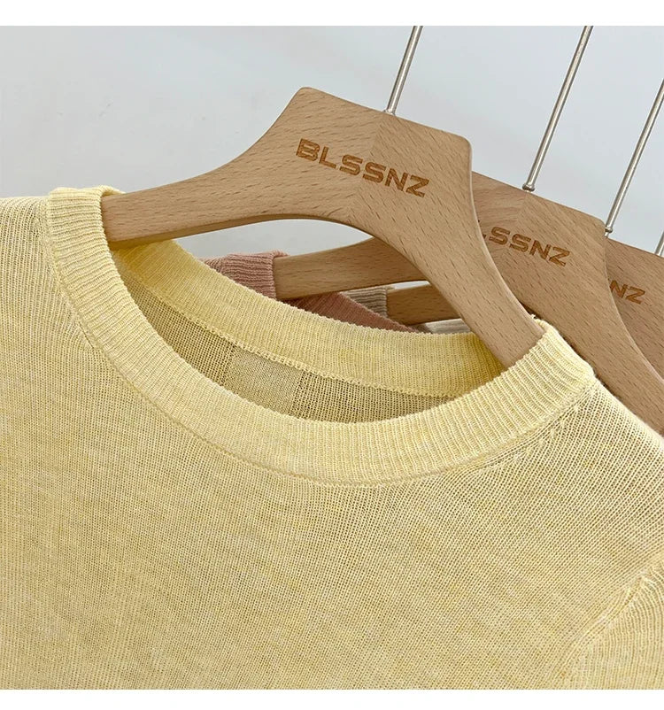 Spring  Basic O-Neck Slim T-Shirt Women Solid Multi Color All-Match Trend Casual Top Screw Knit Long Sleeve Elastic Office Lady