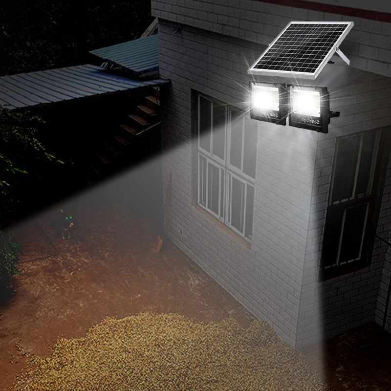 400W Led Solar Light High bright 2 Head Flood Light Waterproof Outdoor Garden wall light with Aluminum solar panel For garden