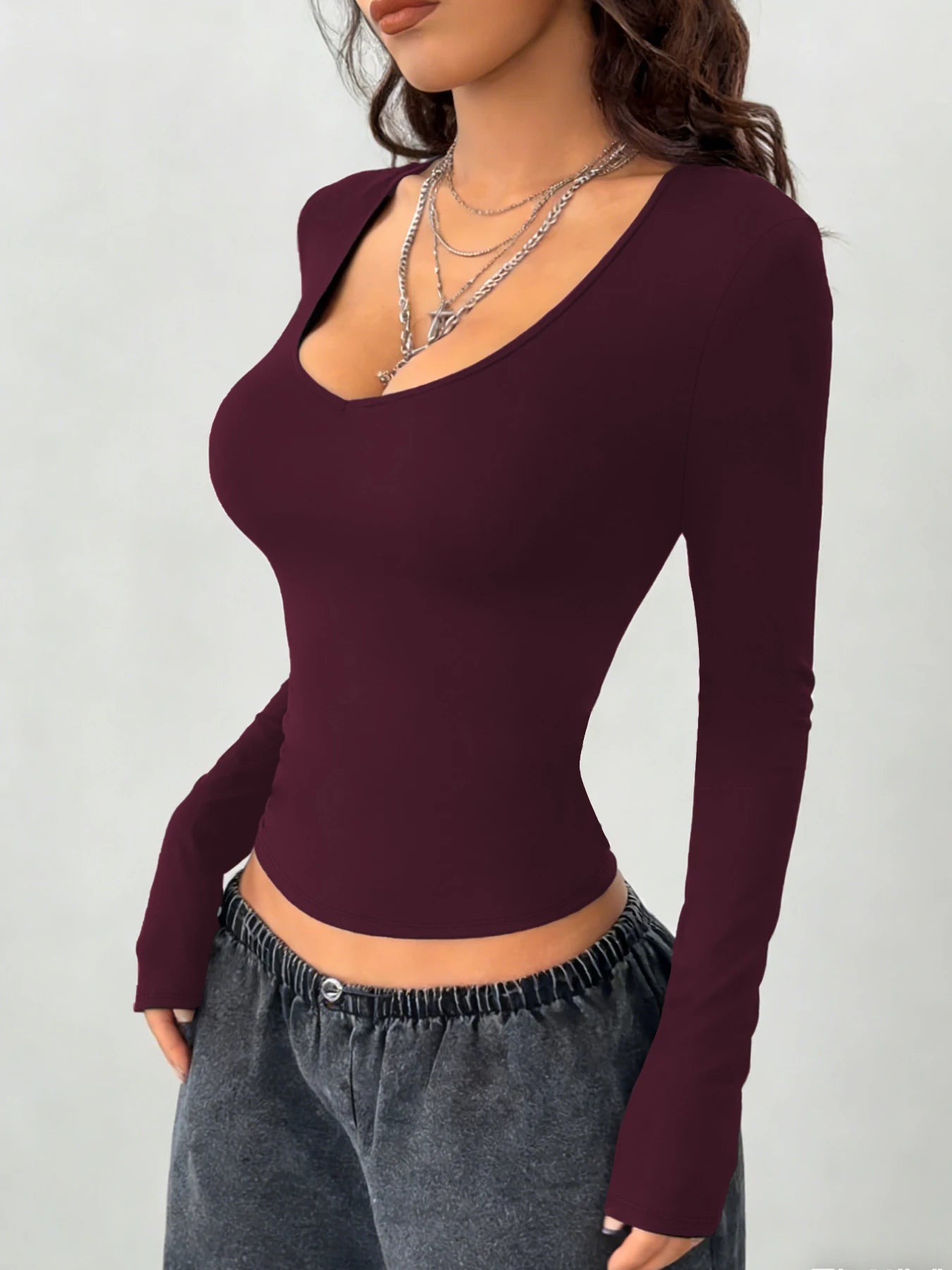 Women's Long Sleeve T-Shirt，High Stretch Super Soft V-Neck，All-Season Fit