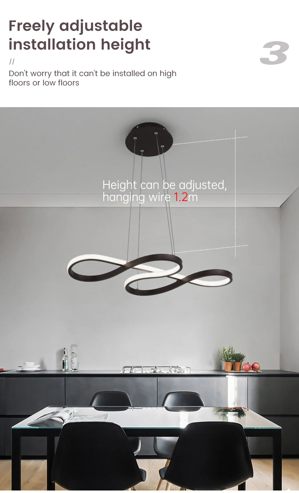 Modern Kitchen Island Pendant Lights Bar Table Dining Room Decor Hanging Lights Remote Dimming Kitchen Led Cord Pendant Lamp