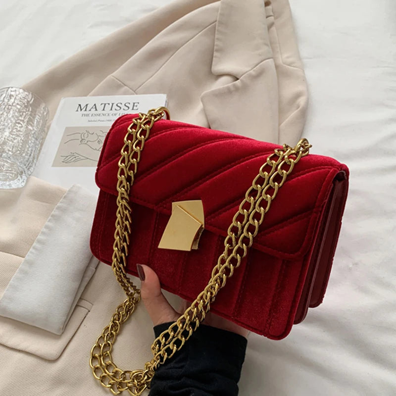 Women Velvet Underarm Bag New Light Luxury Simple One Shoulder Crossbody Bag Korean Fashionable Suede Versatile Small Square Bag