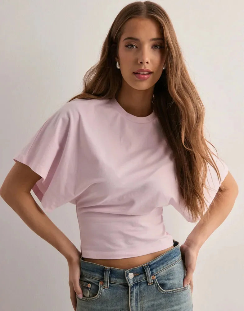 2025 Fashion Summer Simple Matching T-shirt Round Neck Pullover Tops Short Sleeve Waist Slim Solid Loose Casual Women's Cothing