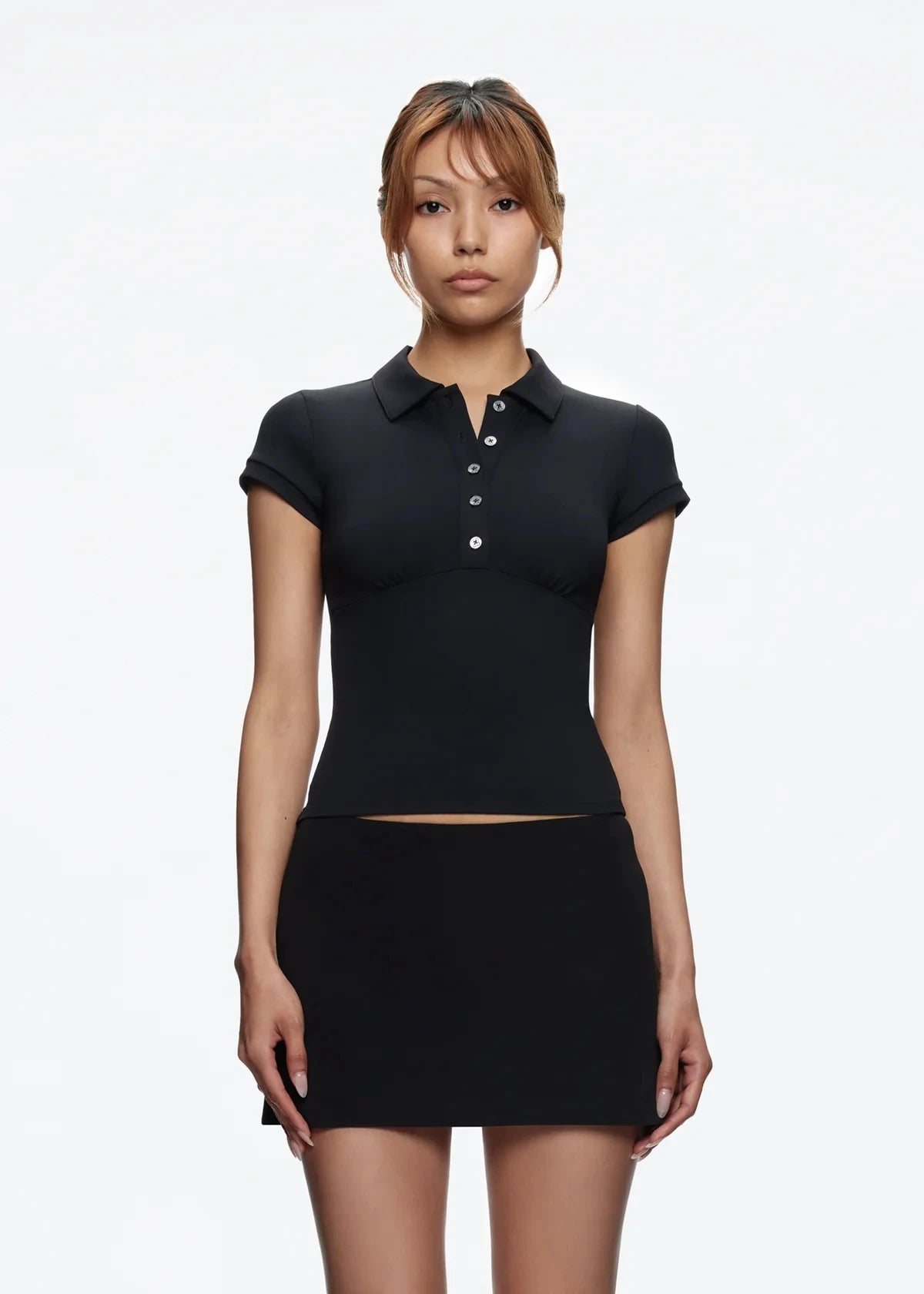 Tank Black Polo Collar T-Shirt, Slim Fit and Sexy Short-Sleeved Summer Women's Short Top