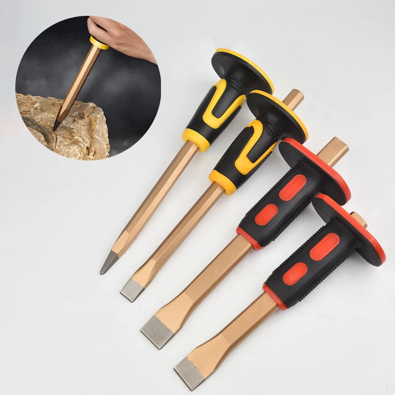 Flat Head Pointed Chisel Stonemason Chisel Hand Guard Chisel Carving Knife Tungsten Alloy Steel Stone Breaking Tool Hand Tools