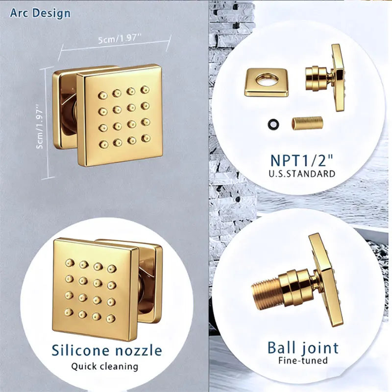 580*380mm Constant-Temperature Shower System Brushed Gold Shower Set LED Light Music Ceiling Hower head Body Massage Nozzle
