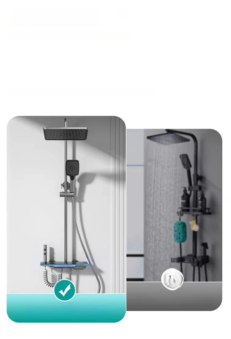 Bathroom Shower Faucet System with Lights Tempered Glass Shower Set Digital Display Copper Mixer Shower Faucet Set