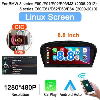 8.8" Car Multimedia linux Screen Carplay Android Auto For BMW 5/3 Series E60 E61 E63 E64 E90 E91 E92 2004-2012 autolink airplay