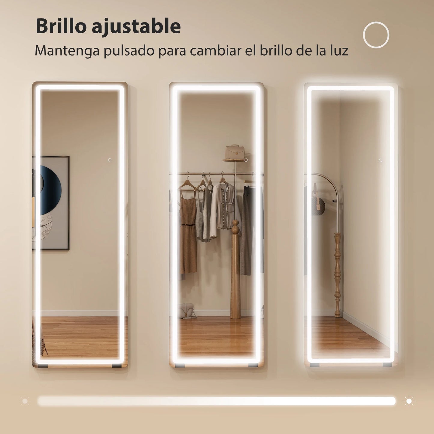 Homcom Full Length Standing Mirror with Lights 150X50 cm Frameless 3 Color Temperatures Adjustable Brightness Transparent