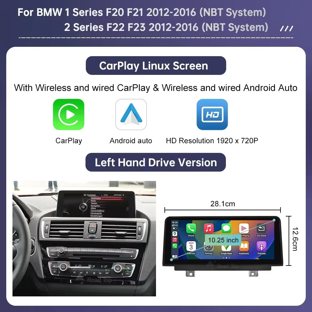 Wireless Carplay Multimedia Screen For BMW 1 2 Series F20 F21 F22 F23 F45 F46 Support Carplay Android Auto Car Radio Player