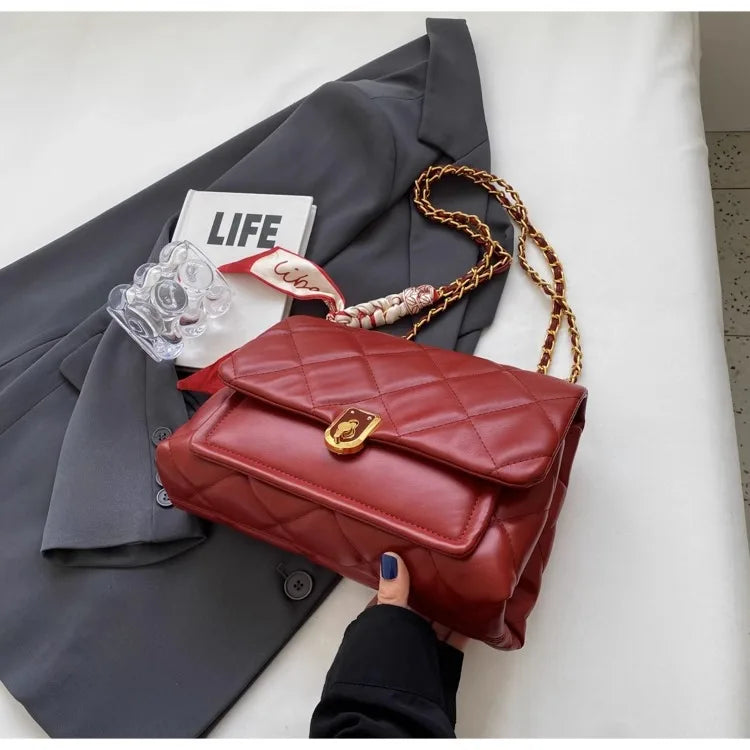 Light Luxury Elegant Red Plaid Chains Shoulder Bag High Quality Fashion Girls New Crossbody Bag Large Capacity Commuter Bag