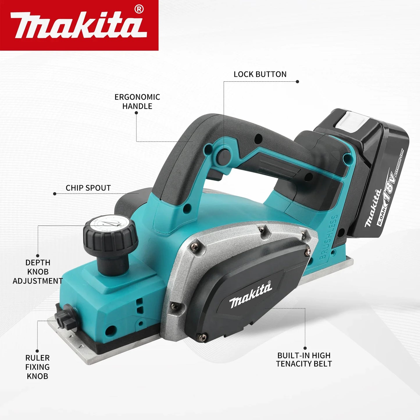 Makita Electric Planer:82mm Planing Width,15000rpm,650W Power,2.5mm Cutting Depth,Ergonomic Grip forDIY Woodworking&Board Making