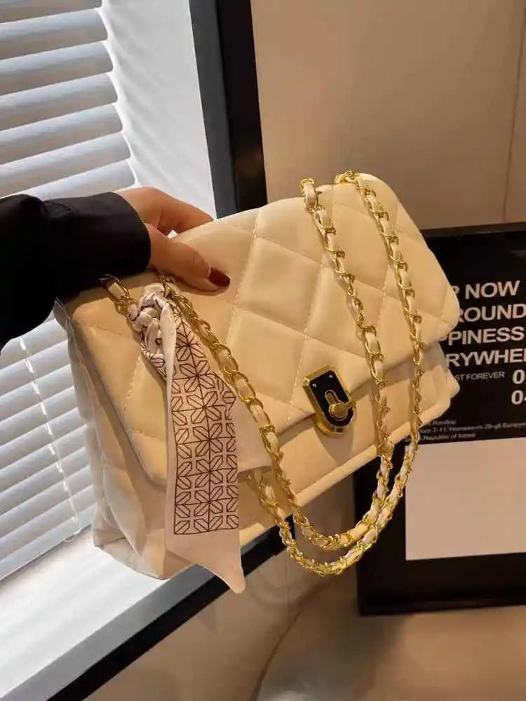 Light Luxury Elegant Red Plaid Chains Shoulder Bag High Quality Fashion Girls New Crossbody Bag Large Capacity Commuter Bag