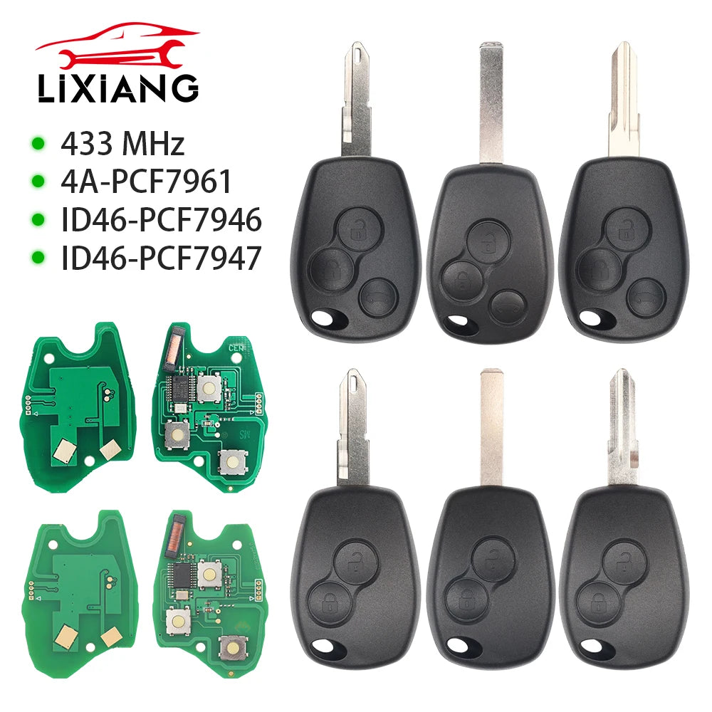 LIXIANG  Remote Car Key PCF7946 7947 4A Chip 434MHz For Renault Trafic Vivaro Primastar Movano Dacia 2/3BT Replace Control Fob