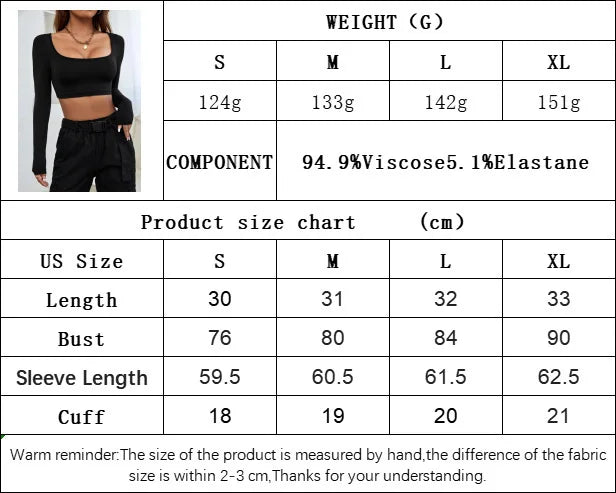 Spring Autumn Women Long Sleeve T Shirt quared Neck Cropped T-shirt Pullovers Basic Tee Y2k Streetwear Women's Clothing Tops